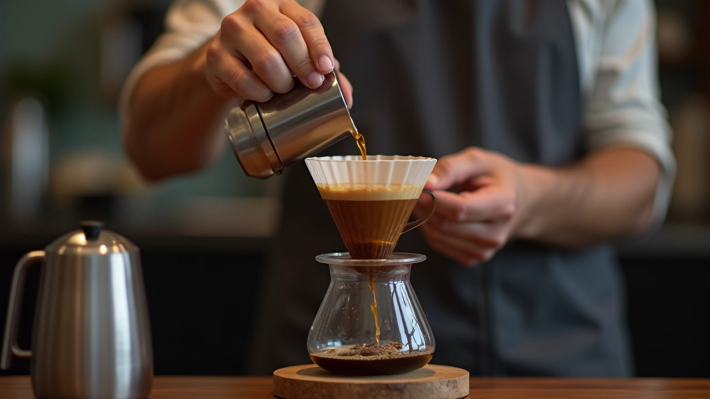 Specialty coffee brewing technique showing latte art and barista craftsmanship in Turkish café